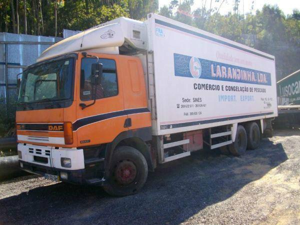 Left hand drive DAF 85 380 ATI 6x2 26 Ton fridge box lorry. On springs suspension.Year: 1996