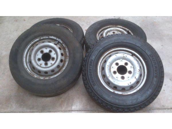 selection of Mercedes sprinter spare wheels tyres partly worn. tyre size 225/70R15C.