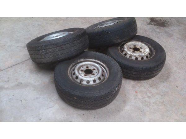 selection of Mercedes sprinter spare wheels tyres partly worn. tyre size 225/70R15C.